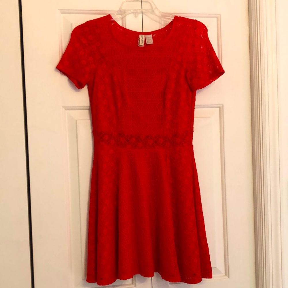 Lovely red stretch lace skater dress